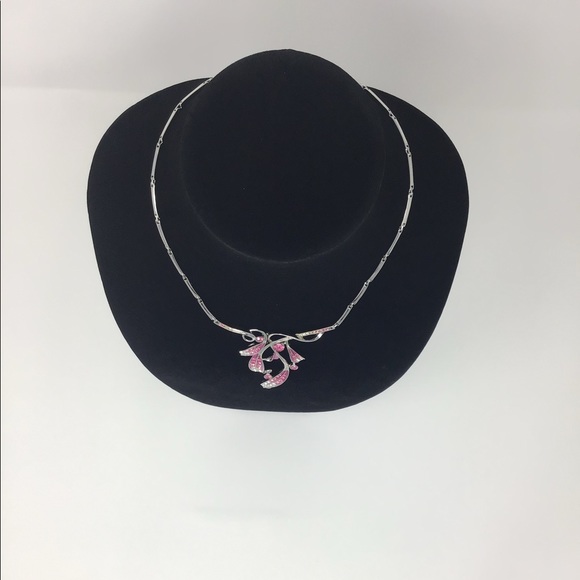 Rose Pink Gemstone and Silver-Toned Statement Necklace/Earring set. New, no tags - Picture 4 of 7